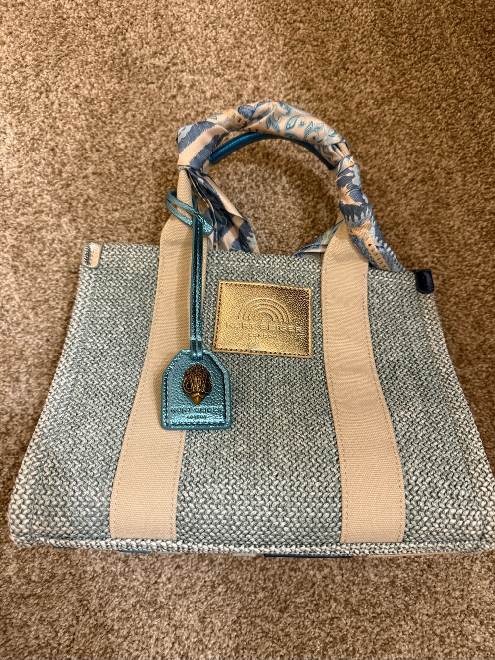 Blue & Cream Woven Tote Bag by Unknown Brand